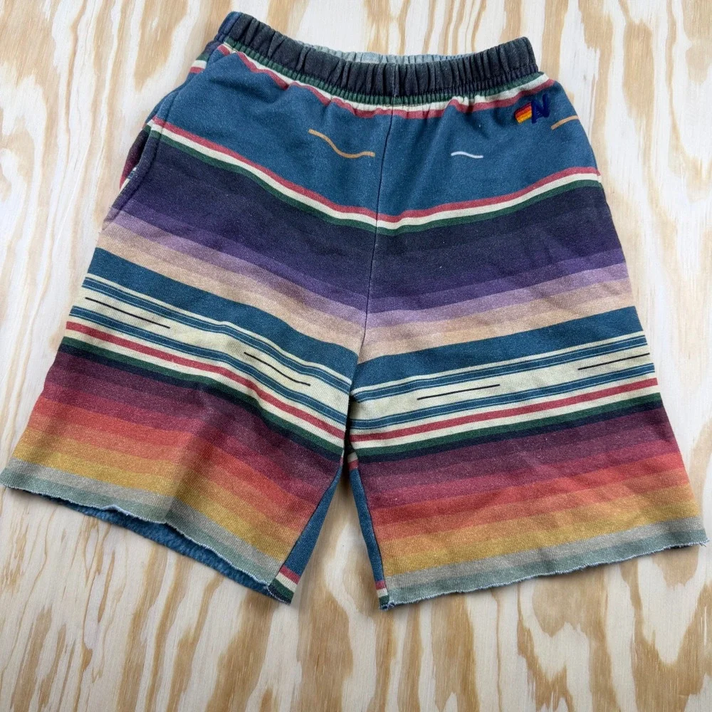 Aviator Nation Boys Rainbow Stripe Sweat Shorts Blue Multi Size 10